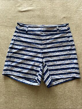 SPANX Blue and White Striped Flat Front women’s Shorts Size Small